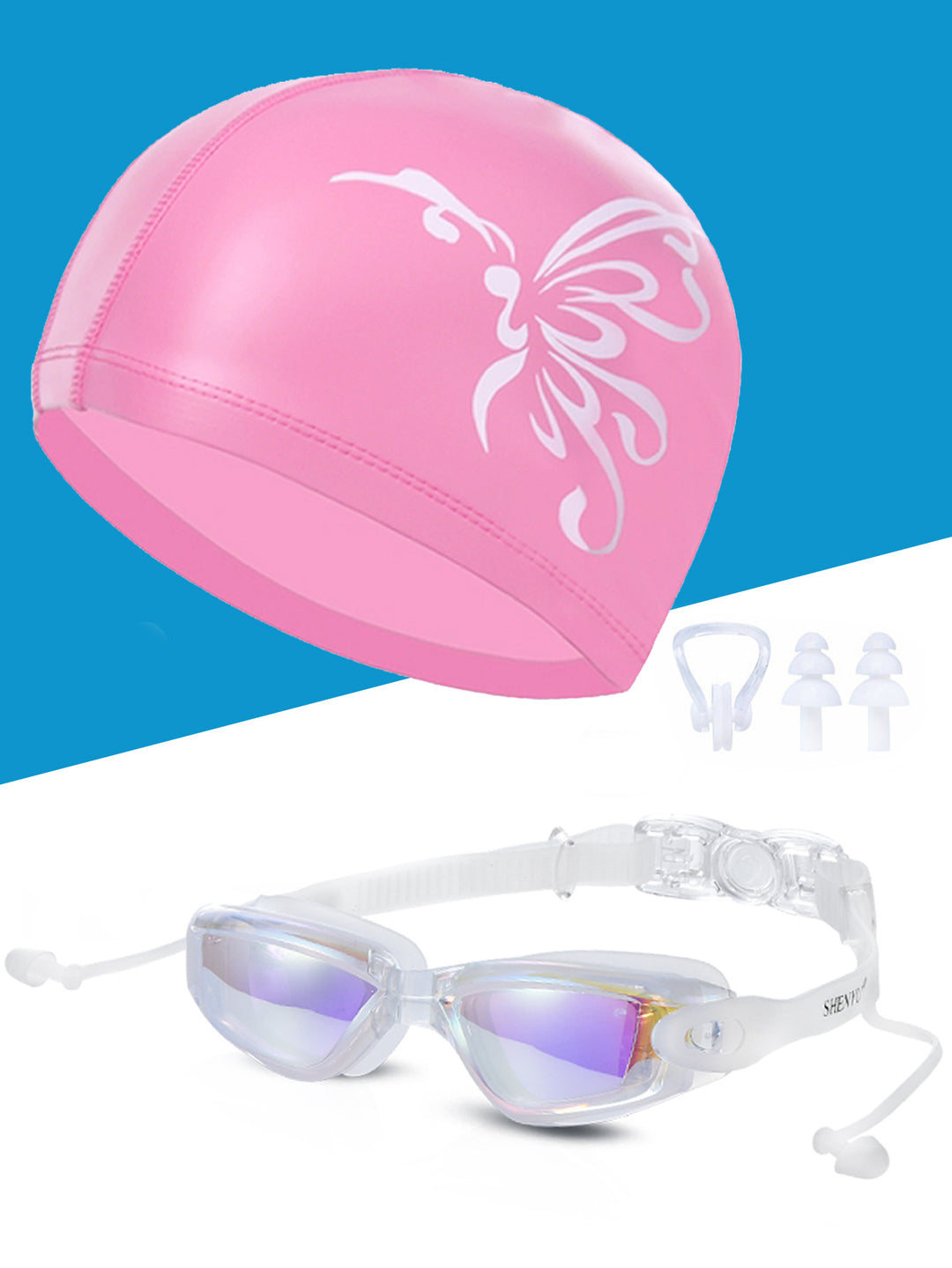Swimming set with comfortable swimming goggles and trendy swimming cap Bowlift