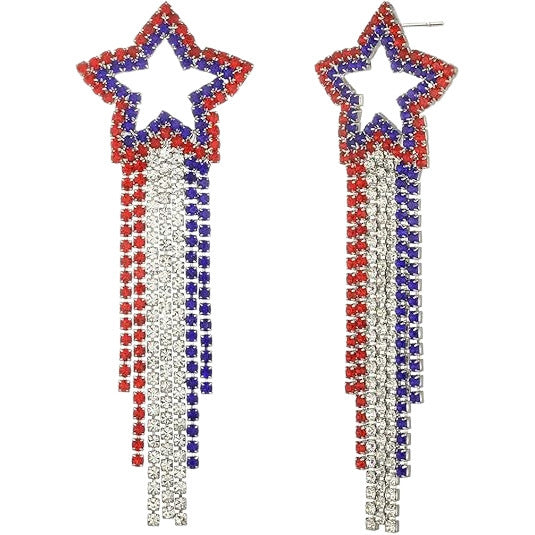 Women nano sparkling statement earrings with long rhinestone tassels Bowlift