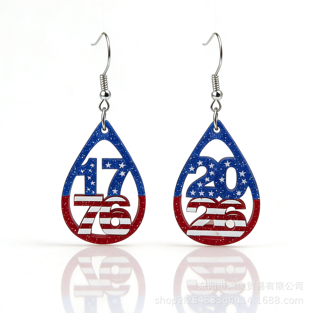 Women's nan patriotic heart dangle earrings with layered star stripe cutout and fishhook Bowlift