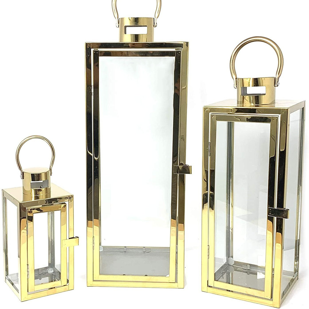 Stainless-Steel Glass Panel Rectangular Lanterns with Ring Handles and Hinged Door Bowlift