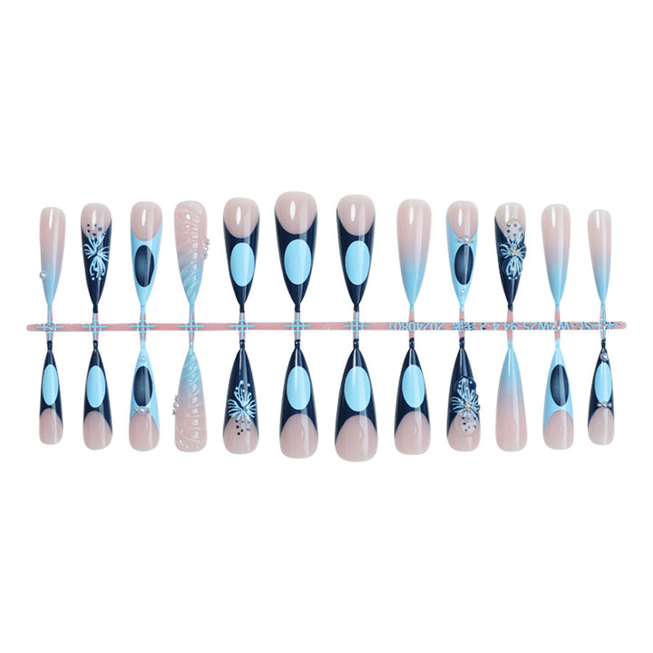 Decorative Press-On Nail Art Set with Elegant Ombre and Floral Designs Bowlift