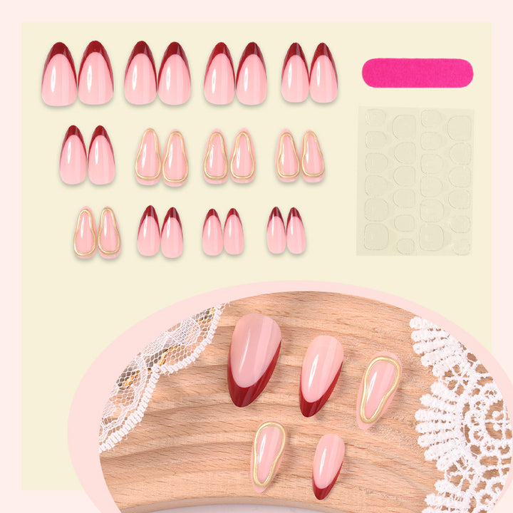 Premium Glossy Press-On Nail Set with Elegant Curved Design Bowlift