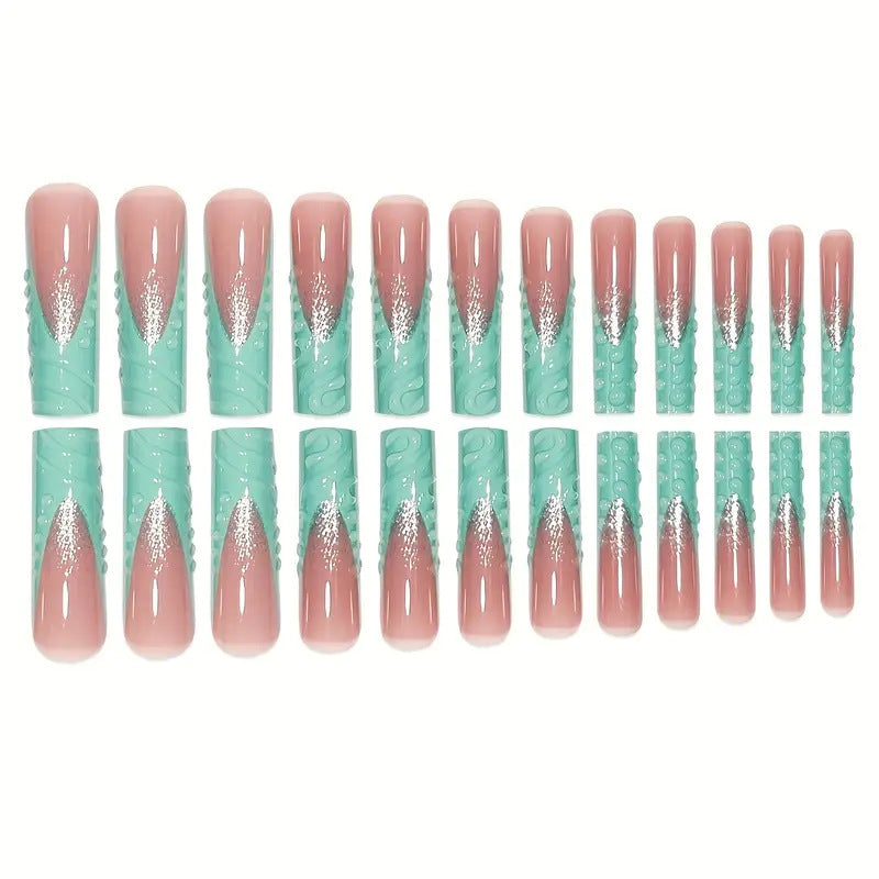 Artistic Long Press-On Nail Art Set with Textured Design Bowlift