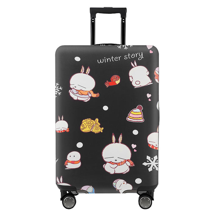 Unisex nan elastic motif suitcase cover made of stretchable polyester with handle and wheel openings Bowlift