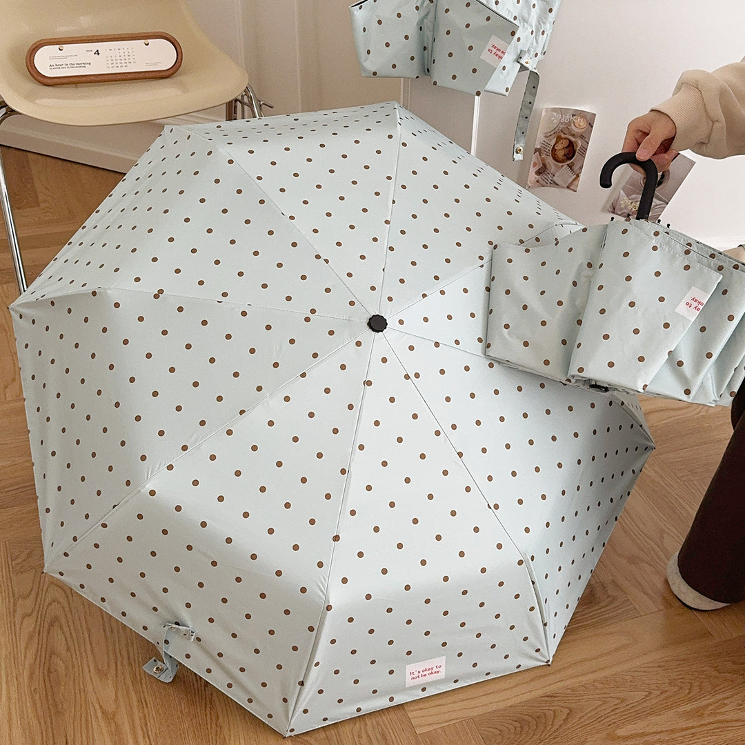 Women's Folding Umbrella with Practical Button Mechanism and Stylish Polka Dot Design Bowlift