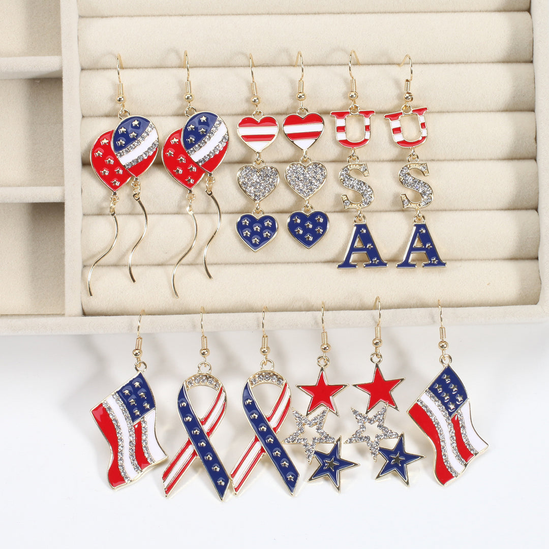 Women's filigree earrings in flag design with crystal stripes and enamel trim Bowlift