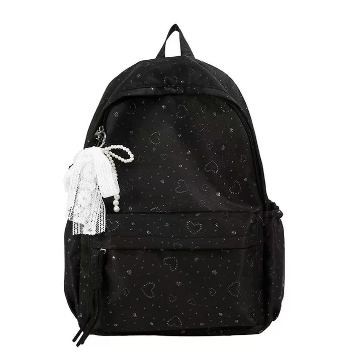 Heart-Embellished Casual Backpack Bowlift