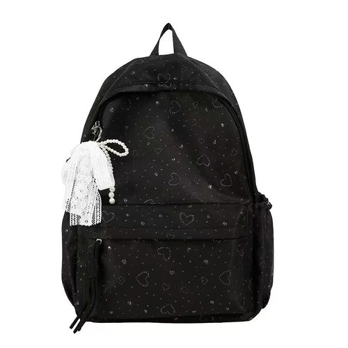 Backpack with Playful Heart Design and Practical Compartments Bowlift
