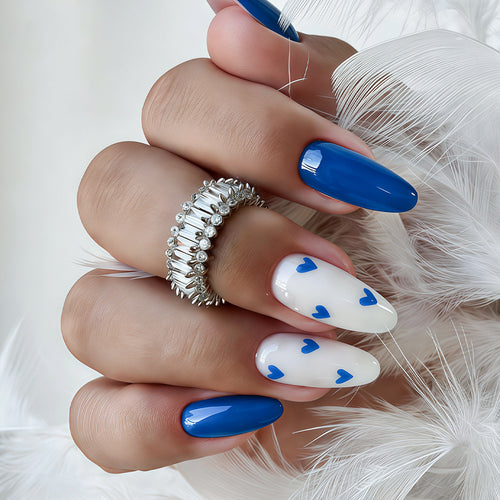 Stylish Long Stiletto Nail Art Tips with Heart Accents Bowlift