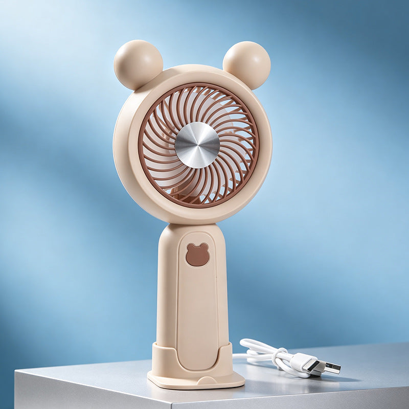 Women's Portable Hand Fan with Cute Animal Design and LED Lighting Bowlift