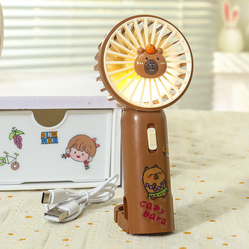 Women Portable Hand Fan with Cute Bear Design and LED Lighting Bowlift