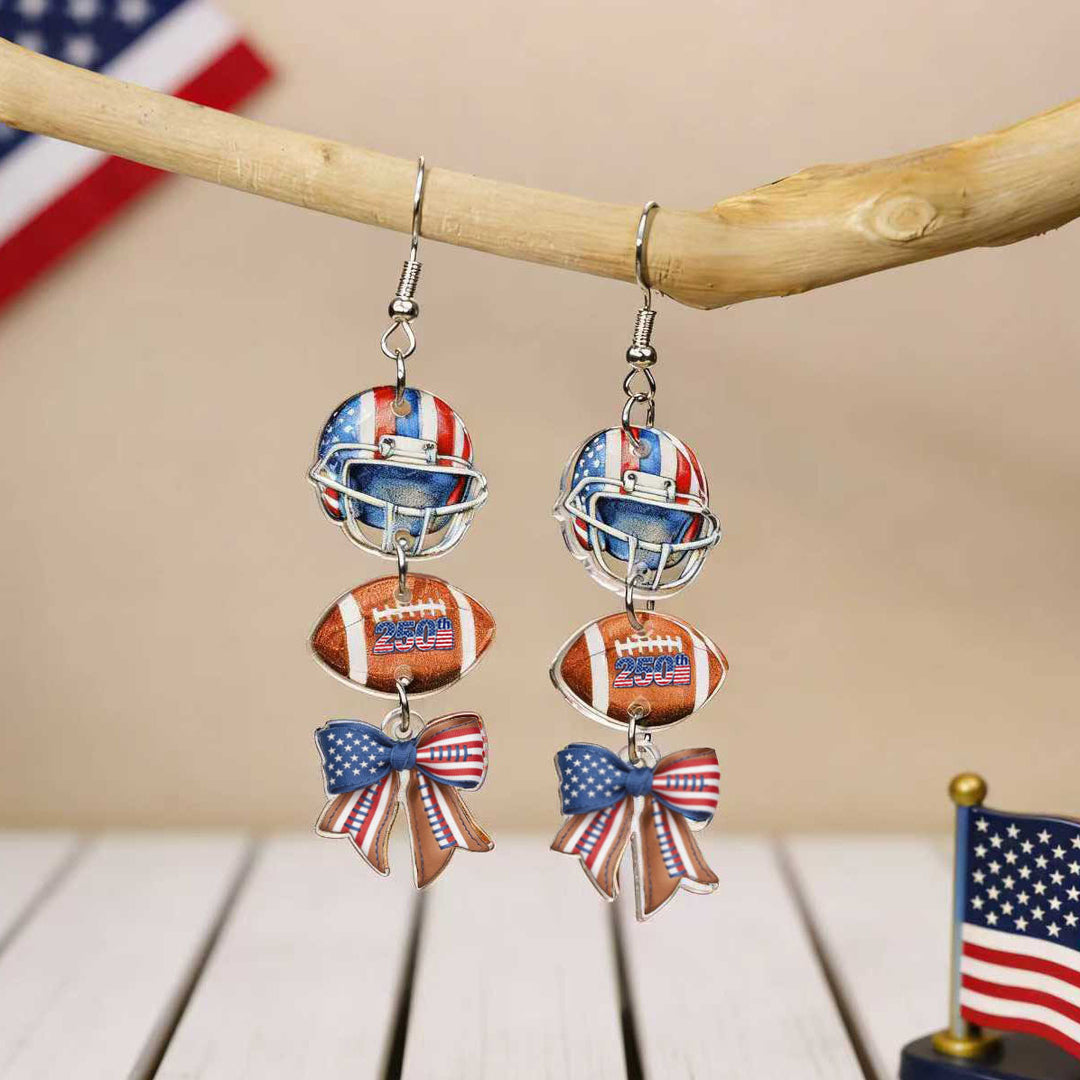 Women's eye-catching statement earrings made of acrylic with patriotic bow pendant Bowlift