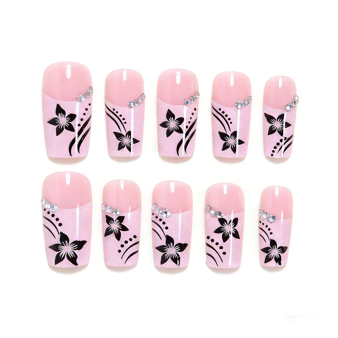 Decorative Floral Long Acrylic Nail Tips Bowlift