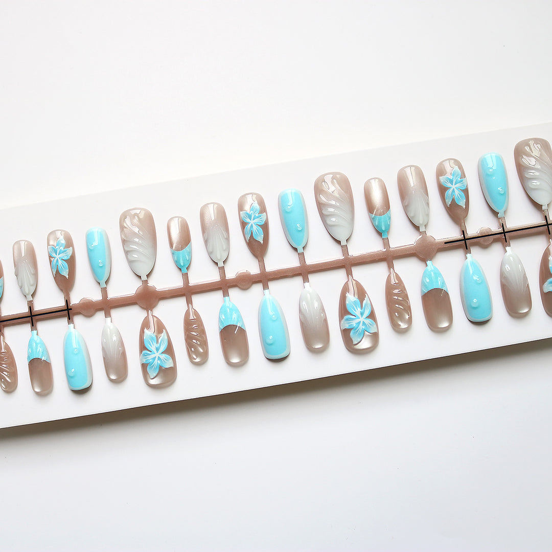 Tropical-Inspired Decorative Press-On Nail Art Bowlift