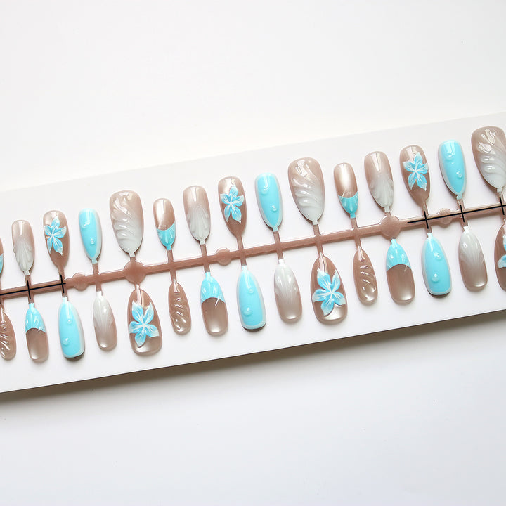 Tropical-Inspired Decorative Press-On Nail Art Bowlift