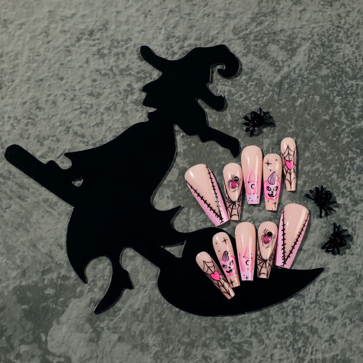 Creative Nail Art with Spider Web and Halloween Design Bowlift