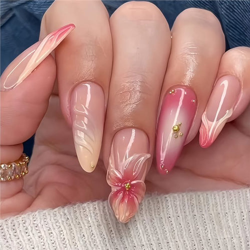 Artistic Floral Overlay Nail Extensions Bowlift