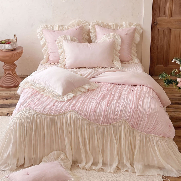 Pleated Ruffled Chiffon Duvet Cover Set