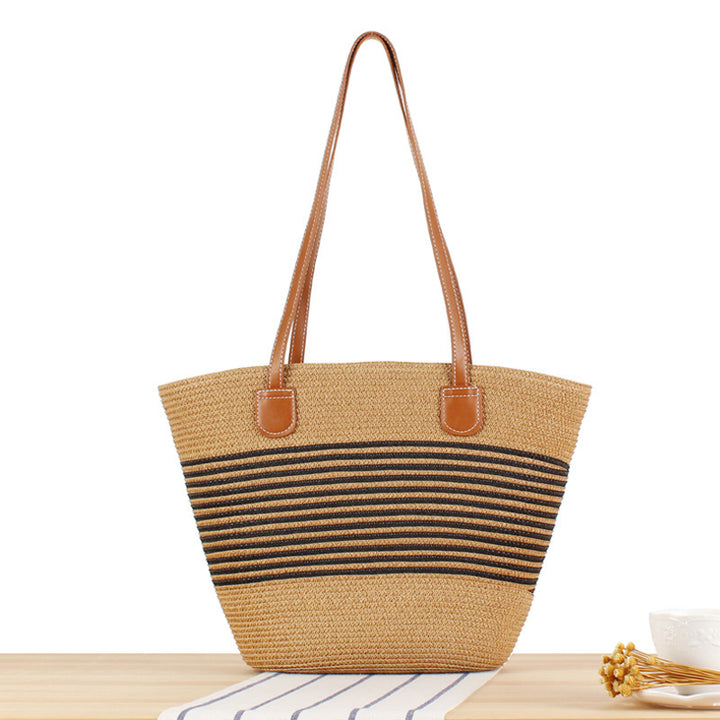 Elegant Straw Bag with Attractive Leather Handles Bowlift