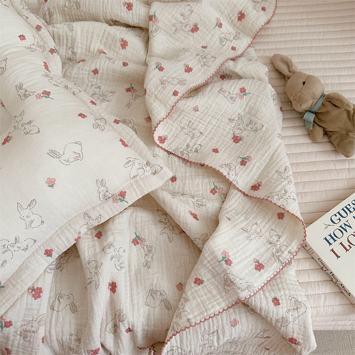 Unisex Cozy Muslin Blanket with Cute Rabbit Design Bowlift