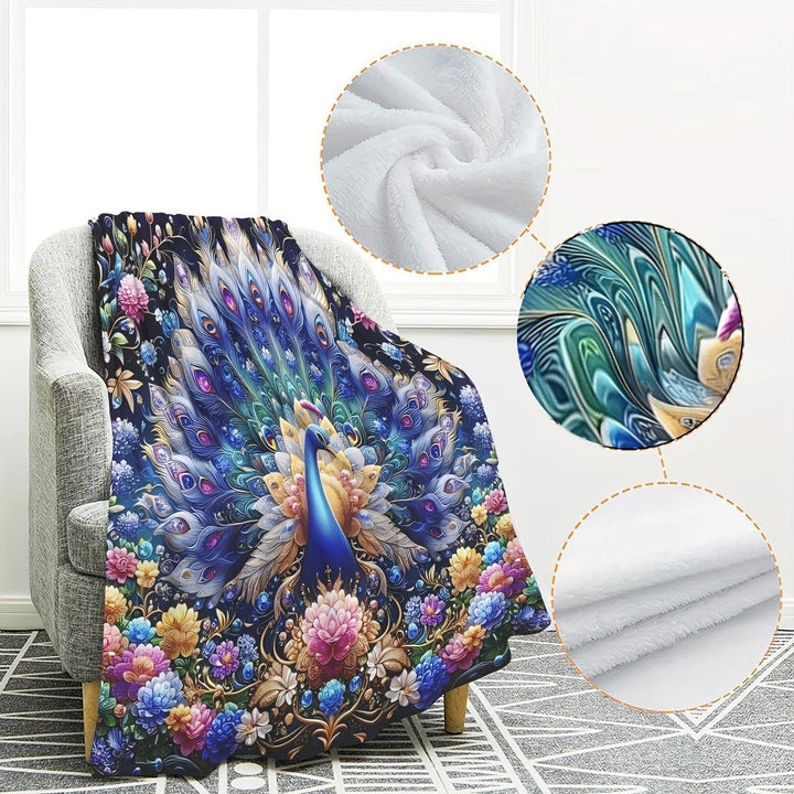 Artistic Peacock Print Fleece Throw Blanket