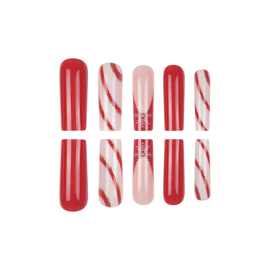 Festive Candy Cane Themed Stiletto Press-On Nails Bowlift