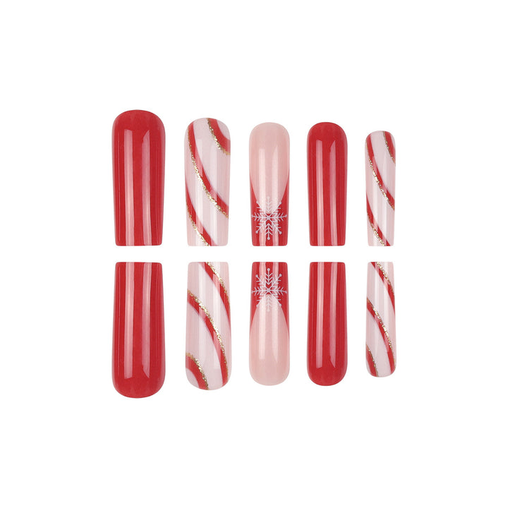 Festive Candy Cane Themed Stiletto Press-On Nails Bowlift