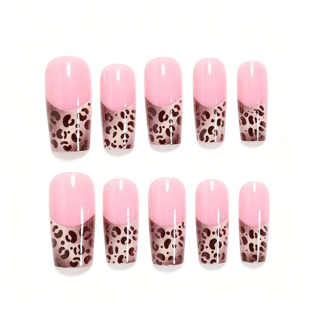 Elegant Leopard Print French Tip Press-On Nails Bowlift