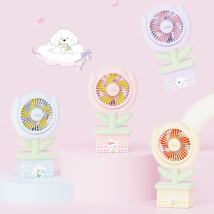 Cute Flower-Themed Portable Fan Bowlift