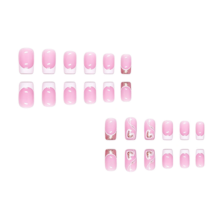 Heart-Embellished French Tip Press-On Nails Bowlift