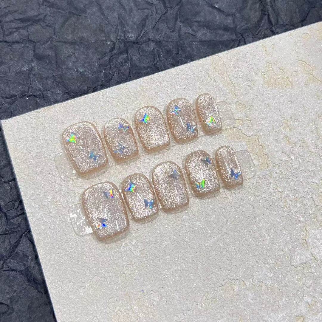 Glittering Press-On Nail Set with Star Accents Bowlift