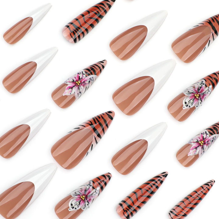 Artful stiletto nails with floral and animal design Bowlift