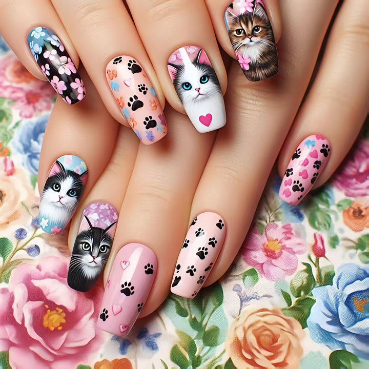 Artistic Cat-Themed Nail Art Bowlift