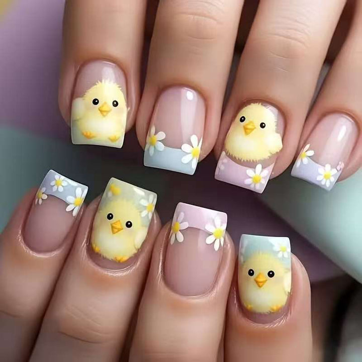 Artificials nails with cheerful chick and flower design Bowlift