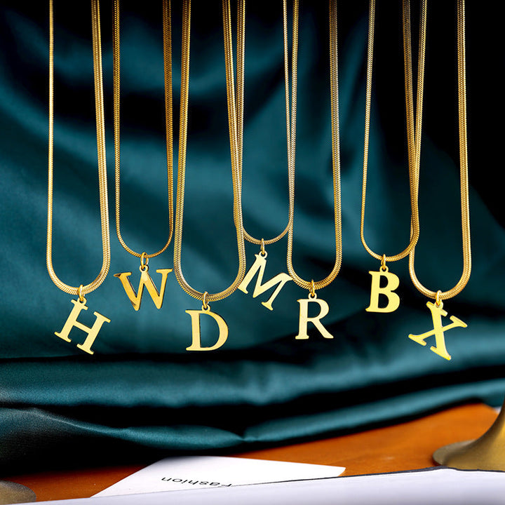 BowLift | Minimal Serif Letter Initial Herringbone Necklace