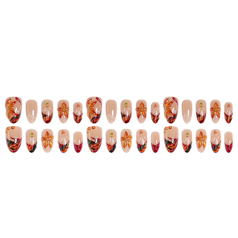 Art nail set with floral 3D applications and elegant glitter elements Bowlift