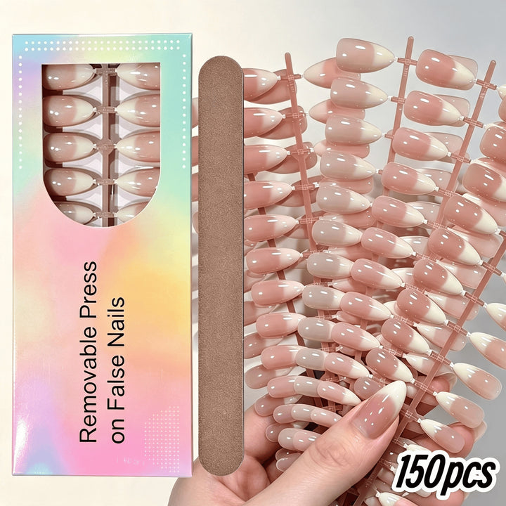 Elegant Gradient French Tip Press-On Nails Bowlift