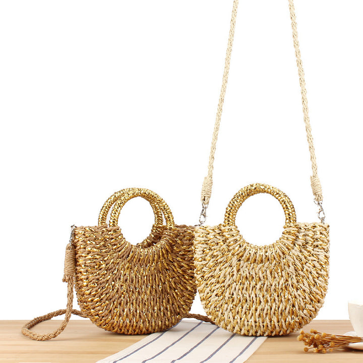Stylish Woven Shoulder Bag with Round Handle Bowlift