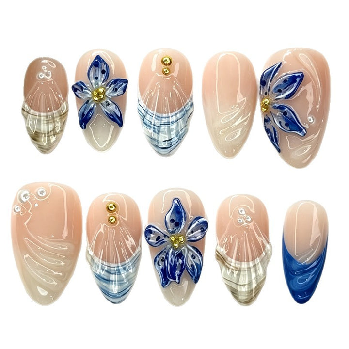 Artistic Floral Accent Press-On Nails Bowlift