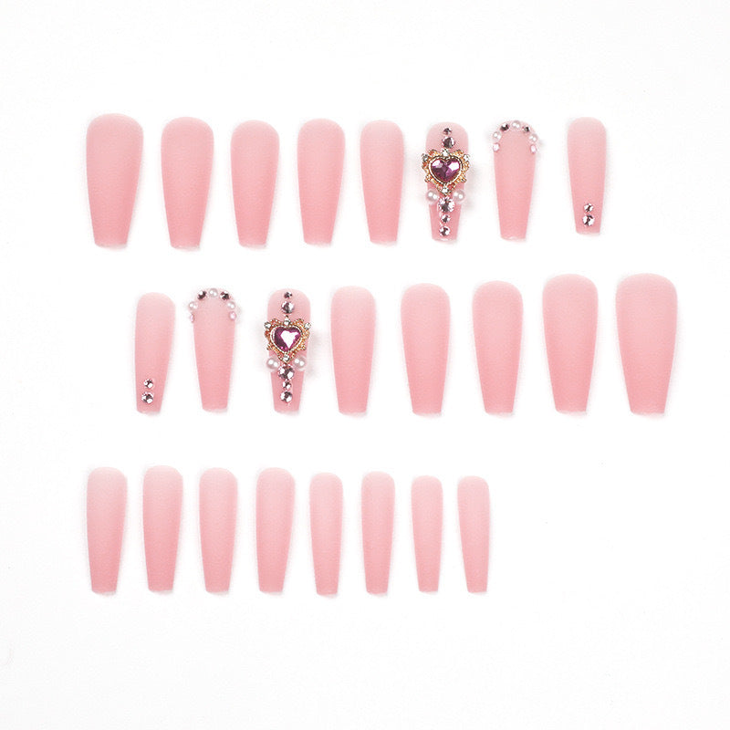 Luxury Artificial Nail Set with Rhinestone and Pearl Decorations Bowlift