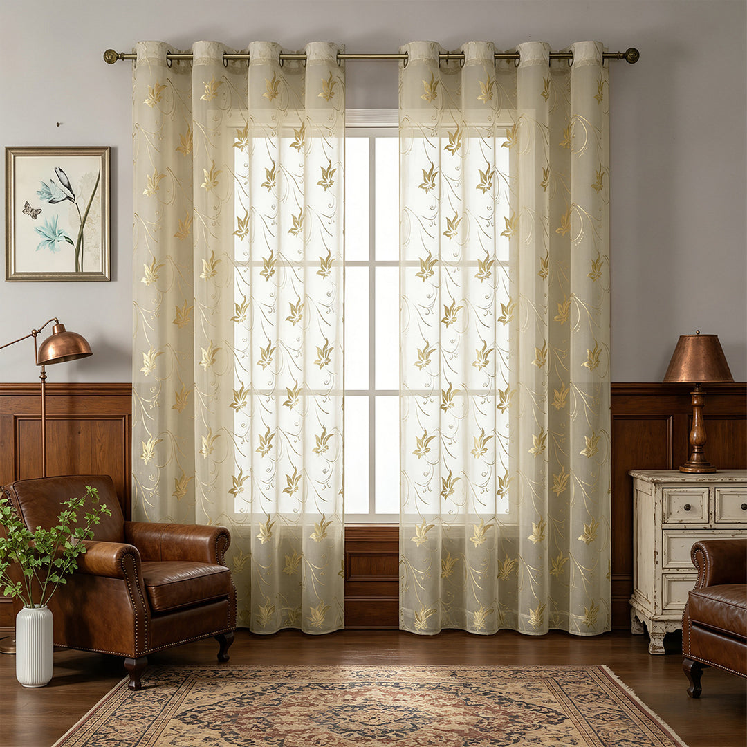 Artistic Floral Embroidered Sheer Curtain