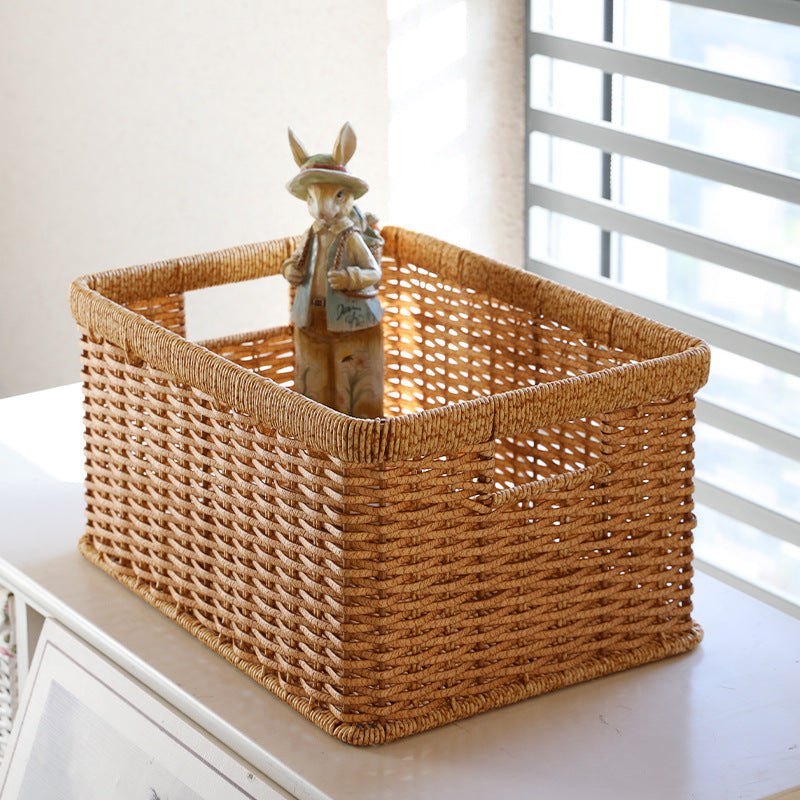 Handwoven Storage Basket with Cutout Handles Bowlift