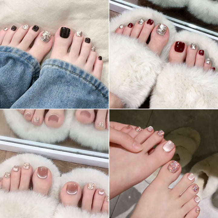 Decorative Press-On Pedicure Nail Set Bowlift