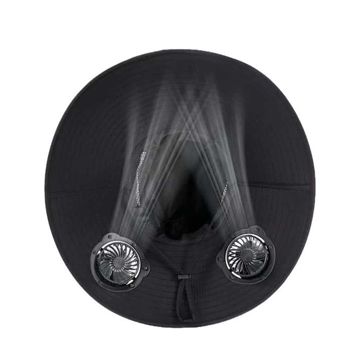 UV-Protect-Sun Hat with removable face and neck protection, integrated solar fan and breathable mesh Bowlift