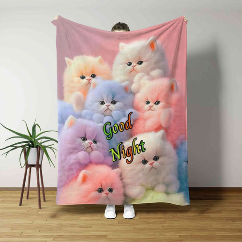 Plush Cat-Themed Fleece Blanket