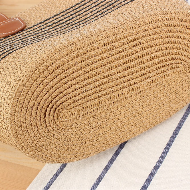 Handbag Made of High-Quality Raffia Fabric with Elegant Leather Handles Bowlift