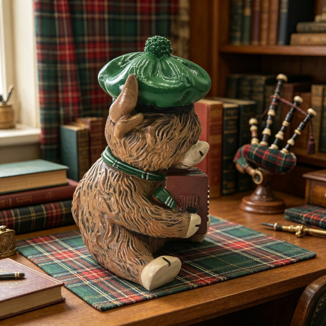 Decorative Highland Cattle Figure with Accordion Bowlift