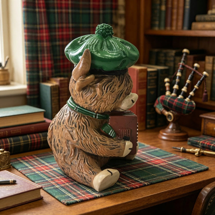 Decorative Highland Cattle Figure with Accordion Bowlift