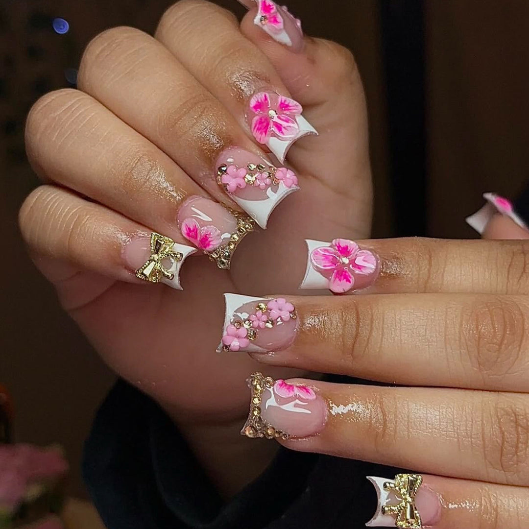 Decorative Floral Press-On Nail Art Enhancements Bowlift