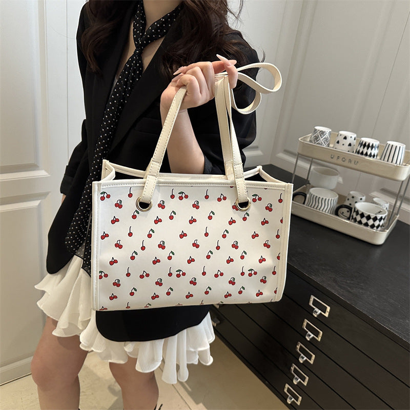 Playful Cherry Print Tote Bag Bowlift